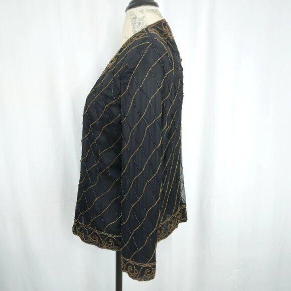 Vintage JMD Beaded Jacket Medium Black Silk Formal - Picture 4 of 8